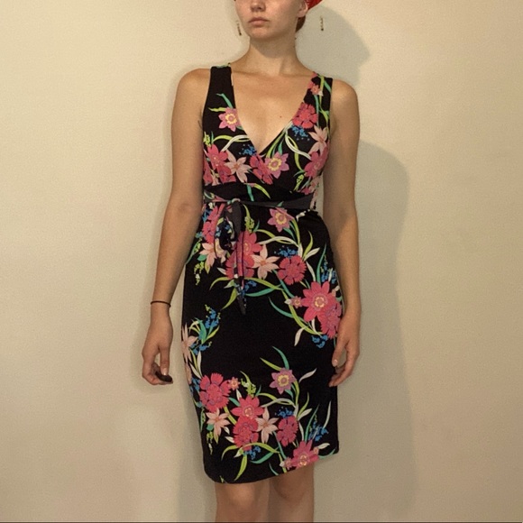 Black Floral Print Cocktail Dress - Picture 1 of 4